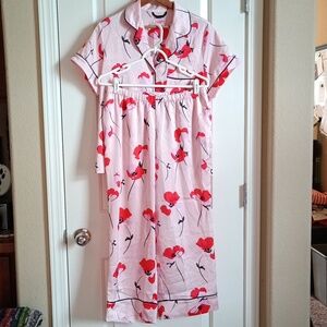 kate spade Pink Short Floral Pajama Set with Red Blooms